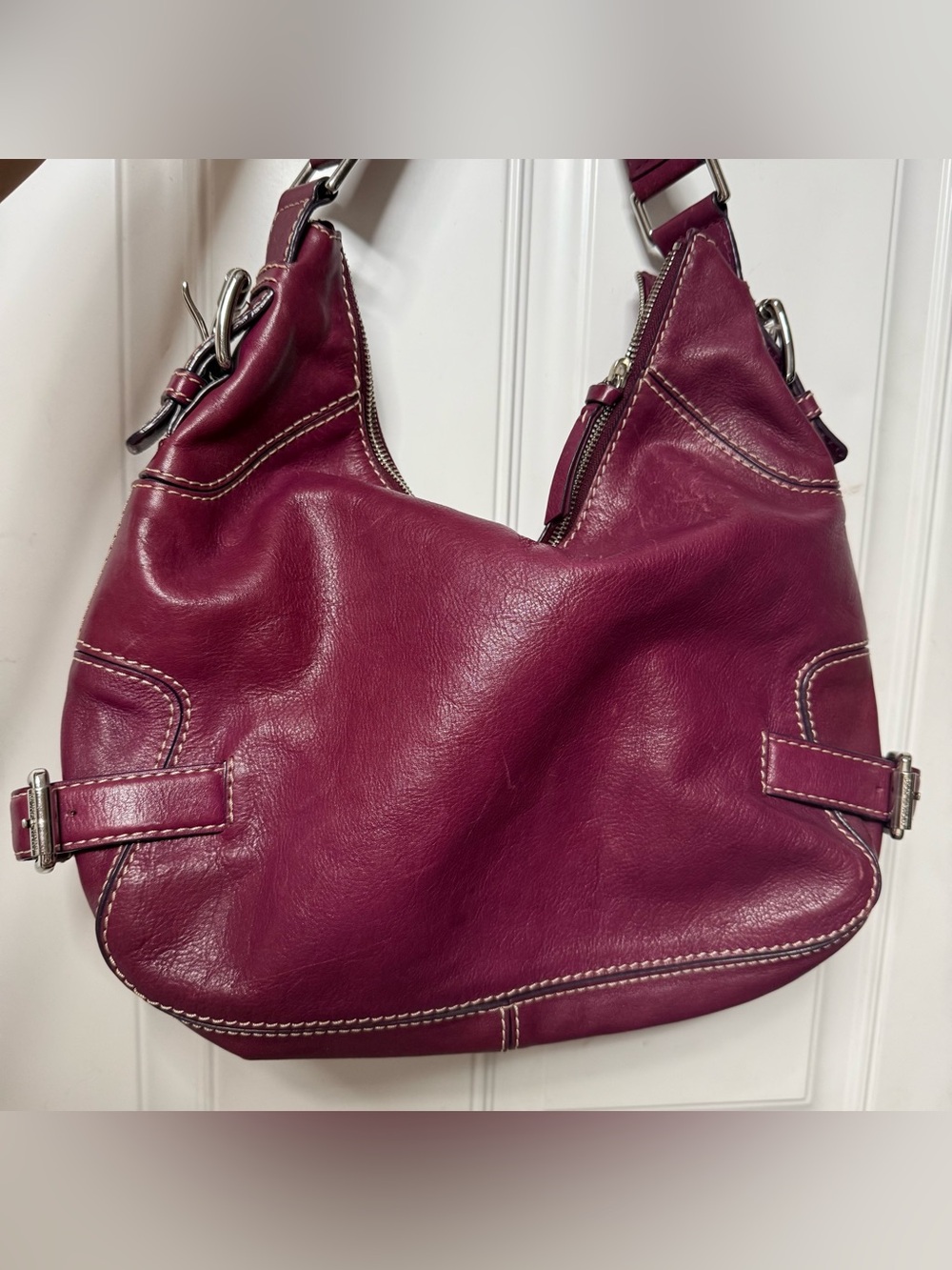 Plum Leather Hobo Bag - Stylish Everyday Shoulder Bag